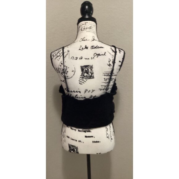 Shein Black Ruched Lace-Up Front Cropped Tank Top W/ Adjustable Spaghetti Straps - Picture 3 of 4